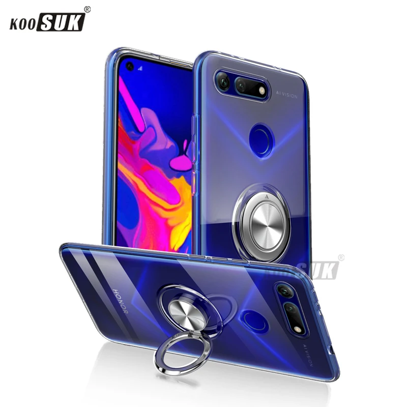 

Luxury Casing For Huawei Honor V20 Case Cover Transparent Soft Silicone TPU Protection Ring Magnetism Phone Shell Honor 20 Coque