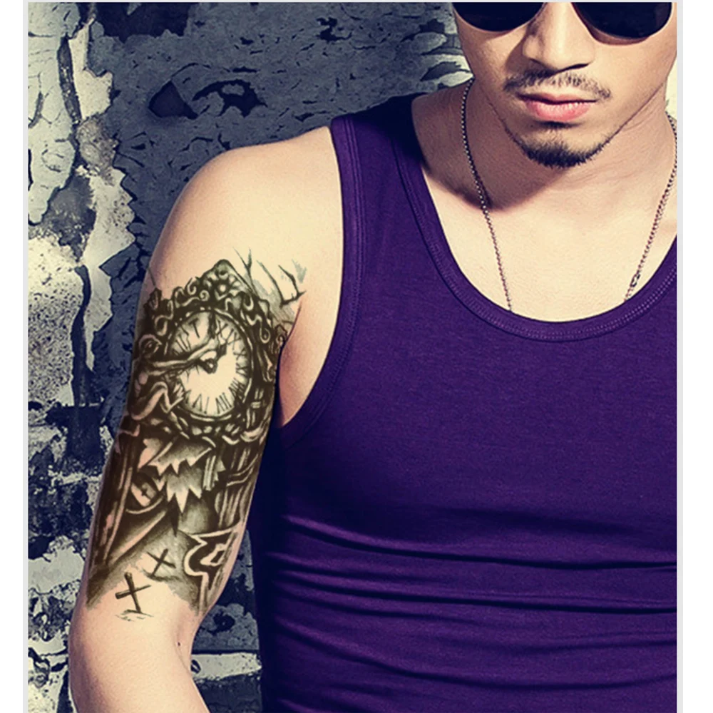 1 Pcs Hitam 3D Sexy Palsu Transfer Tato Dada Jam Pria Tato Sementara