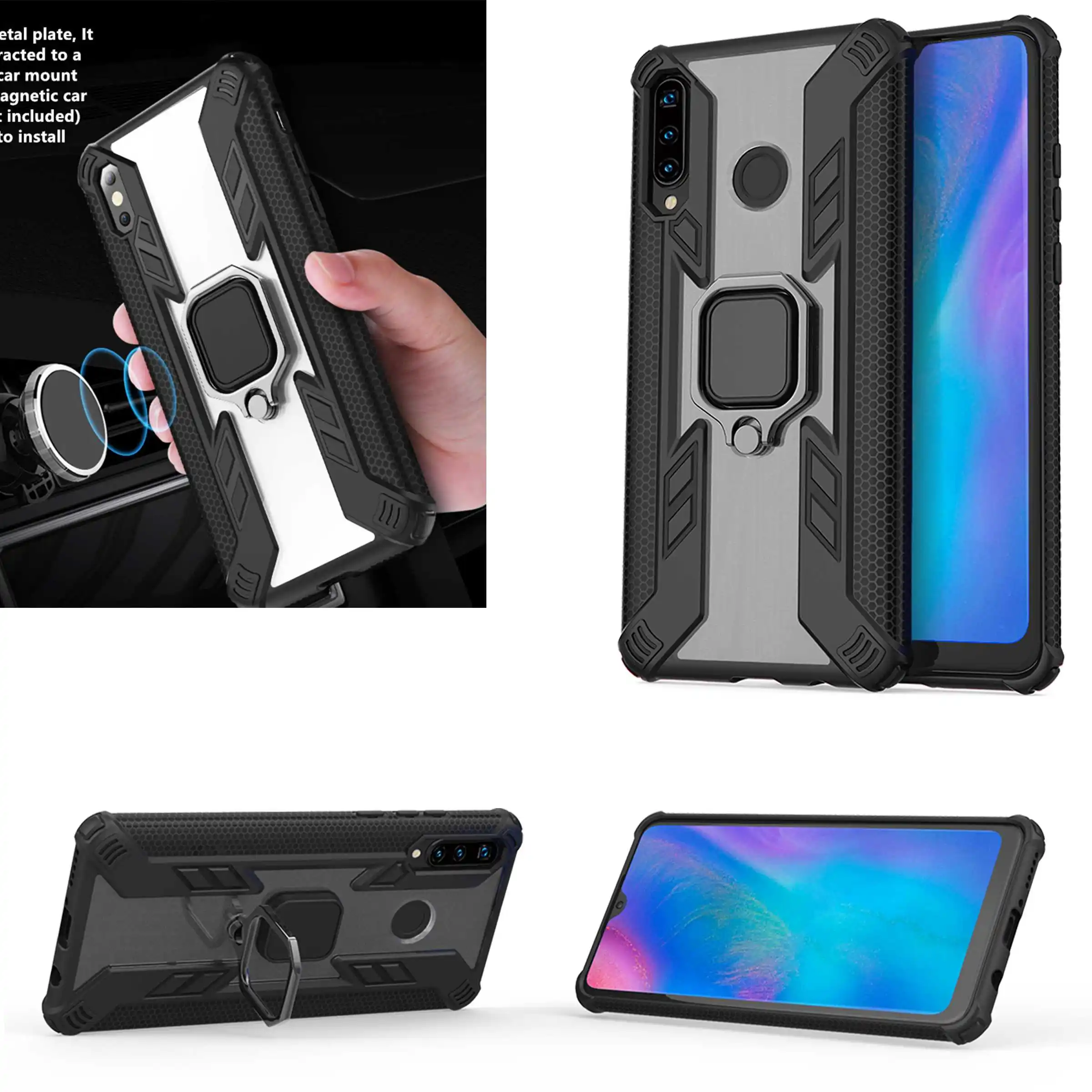 

For Huawei P30 lite Case Armor PC+TPU Clear Cover Finger Ring Holder Phone Case For Huawei P 30 Lite Pro Cover Shockproof Bumper