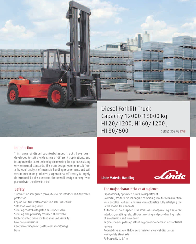 Linde 12t 16t 18t Дизельный вилочный погрузчик 358-LWB серии H120 H160 H180 счетчик сбалансированный вилочный погрузчик 12 тонн 16 тонн 18 тонн