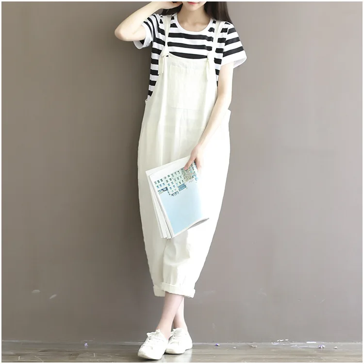 Women Casual Loose White Cotton Linen 