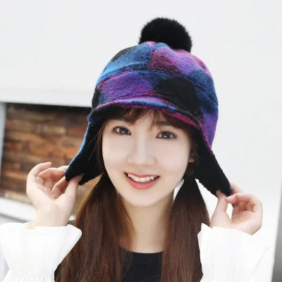 Новая осенняя и зимняя женская шапка, Корейская версия, милые шапки, уличная плюшевая теплая шапка для защиты ушей, шапка для женщин HC68