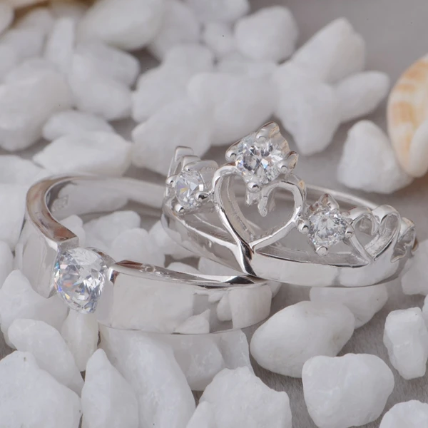 Vintage Silver Jewelry Crown Ring Wedding Rings for Men and Women Couple Rings Accessories White Jewelry Bijoux Uloveido J413