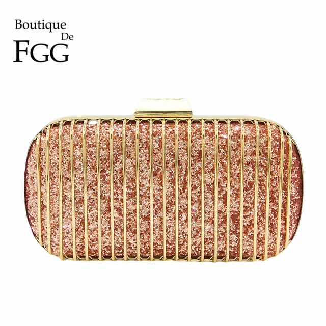 Boutique De Fgg Pink Glitter Women Fashion Handbag Metal Day Boutique De Fgg Pink Glitter Women Fashion Handbag Metal Day Clutches Purse Chain Shoulder Crossbody Evening