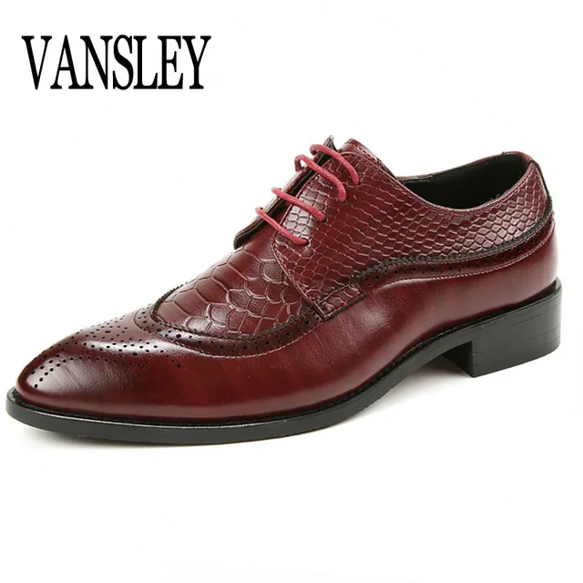 hombres plana boda zapatos vino tinto para hombre brogue negro