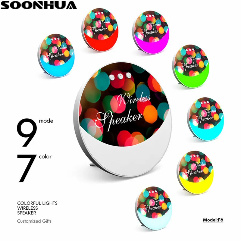 

SOONHUA Wireless Bluetooth Speaker Colorful LED Portable USB Music Player F6 Wireless Super Bass Mini Speaker Support TF Card