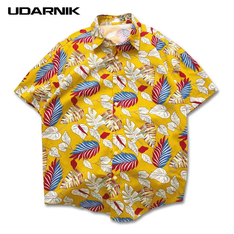 Для мужчин Гавайская пляжная рубашка хлопок Винтаж короткий рукав отложной воротник летнего отдыха Повседневное цветочные рубашки модные