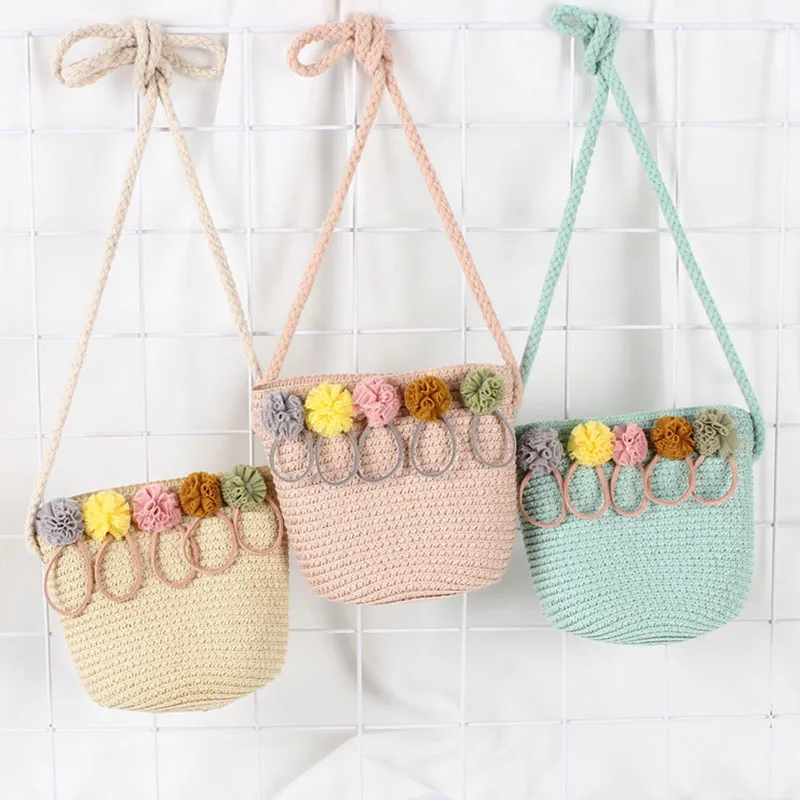 New Handmade Summer Children Girls Shoulder Bag Flower Straw Bag ...