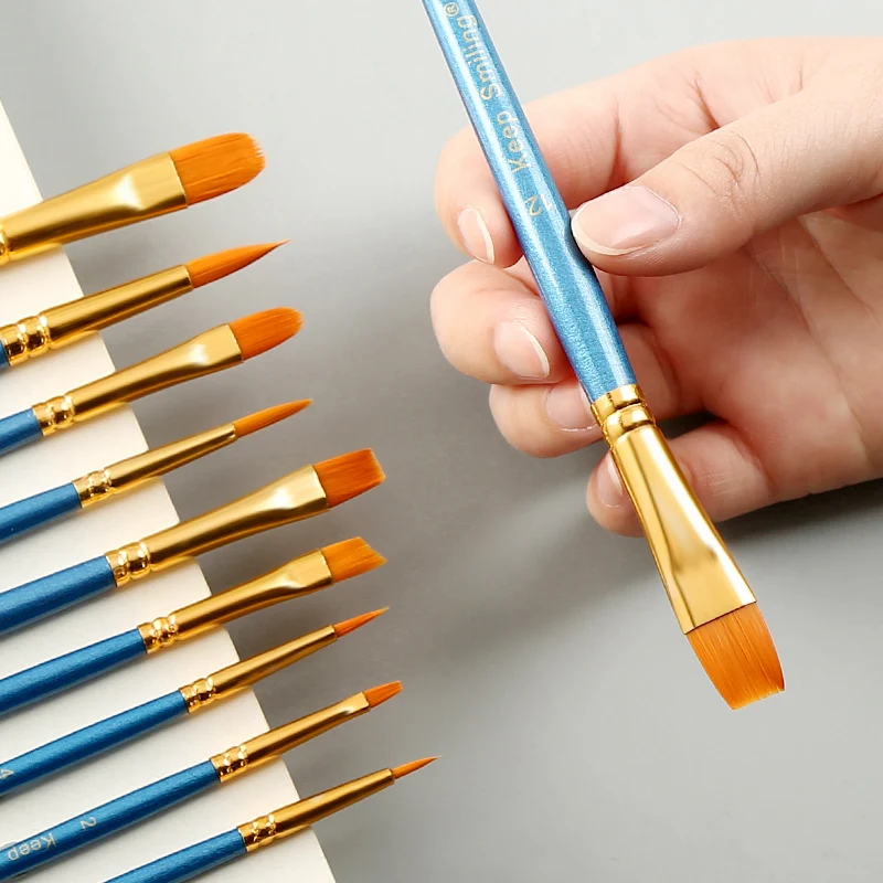 10pcs акварель акриловый карандаш комплект нейлон шерсть длинная ручка ручка с острым пером пером кисть школьник
