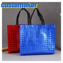 500 шт/партия пользовательские серебристые, лазерные ламинация, Нетканые хозяйственные сумки с логотипом печатные рекламные сумки