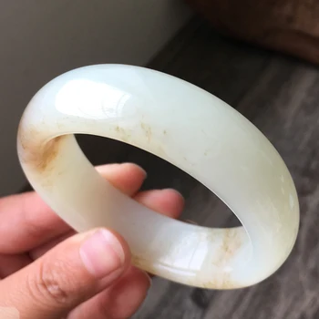 

h34#Hetian jade sugar white jade bracelet Russian material wide jade bracelet