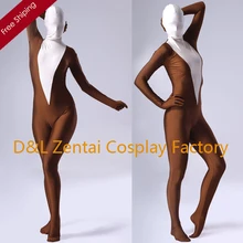 Free Shipping DHL Sexy Women Coffee And White Lycra Spandex Zentai Suits Skin Tight Bodysuit One