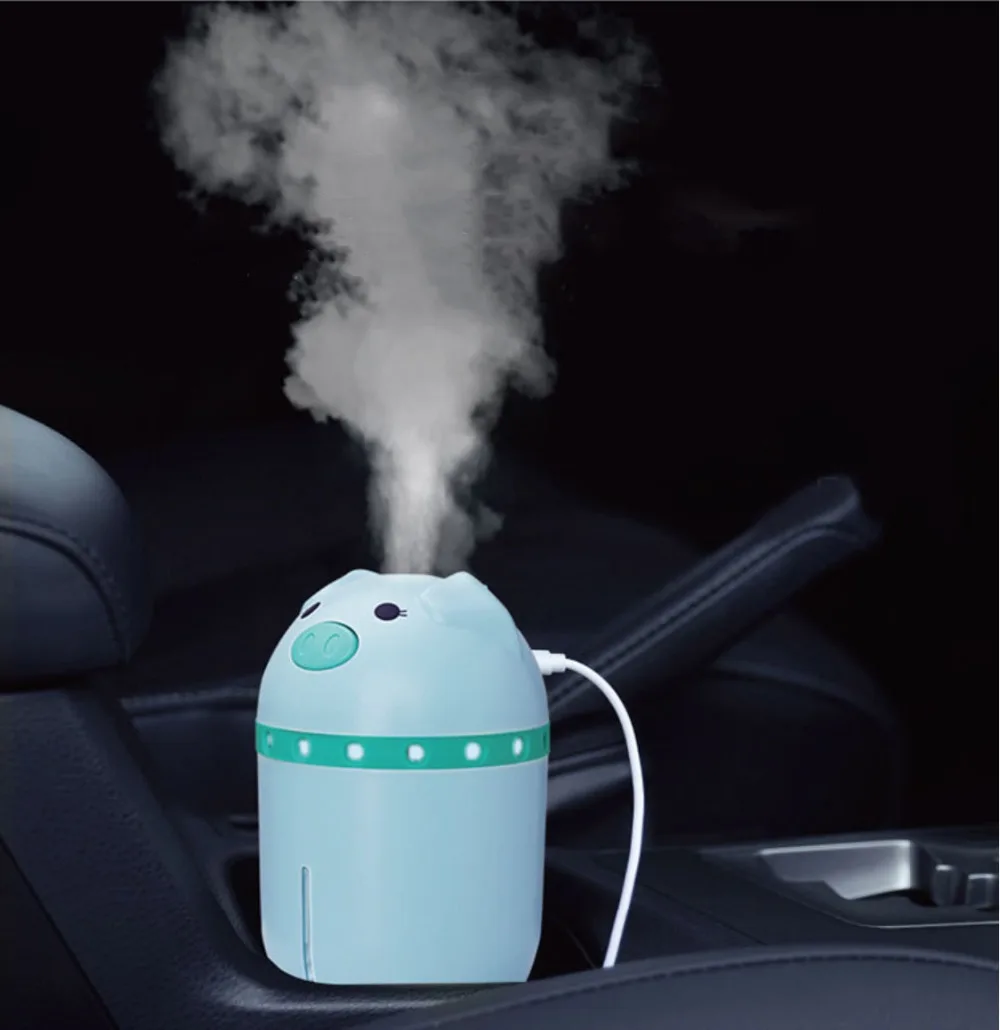 Pig Mini Mist USB Air Humidifier with Colorful Lights 3 in 1 Ultrasonic Diffuser Essential Oil Mist Purifier for Car Home