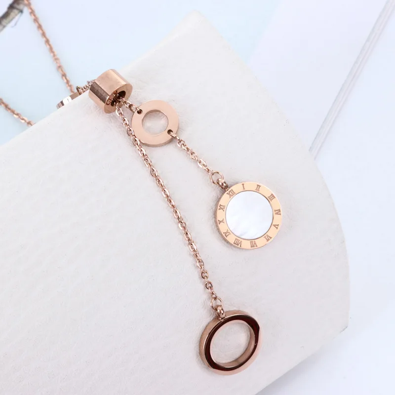 

Black round pendant necklace women collares, fashion stainless steel necklaces & pendants white shell roman numerals jewelry