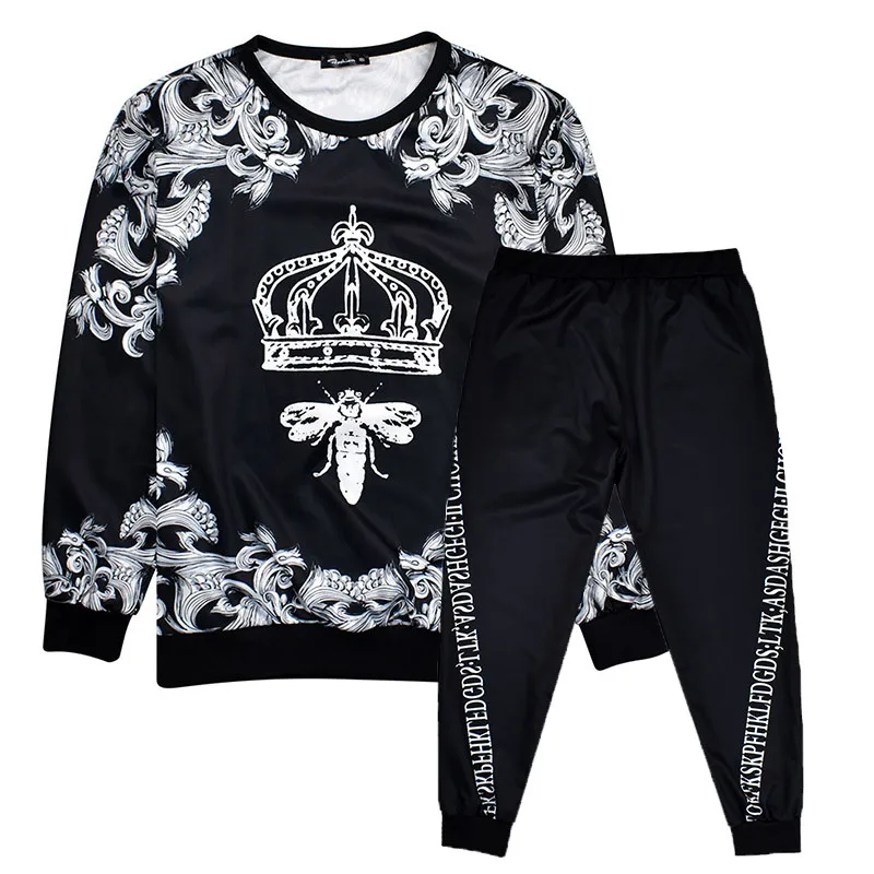 

2019 New Arrival Fashion Men Hip Hop Tracksuit Set 3D Print abstract pattern Hooded Sweatshirts Pants 2 Piece Set 7XL 152CM