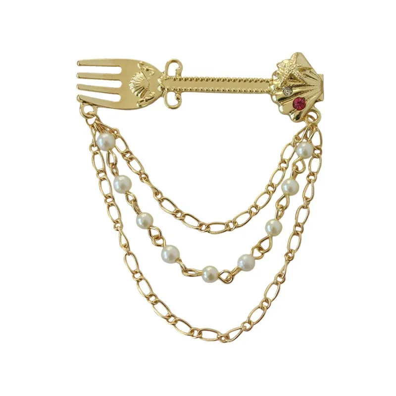 2017 New Fashion Gold Fork Shaped Brooches For Men/Women Lapel Pin Shell Accessories Collar Boutonniere Bijoux | Украшения и