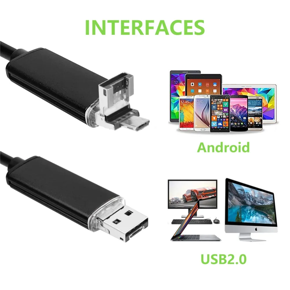 1-10 м 5,5 мм 7 мм USB эндоскоп 2 в 1 IP67 Водонепроницаемый бороскоп инспекционная Камера 480P 0.3Mp с USB адаптер для Android телефон