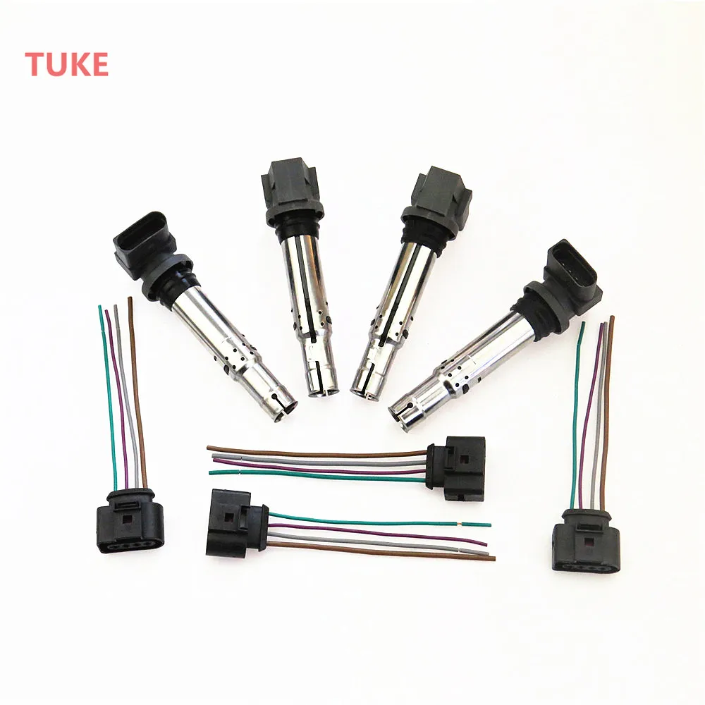 TUKE Qty4 Ignition Coils & Connector For VW 1.6 CC Polo Jetta 5 Golf MK6 Caddy Beetle Touran