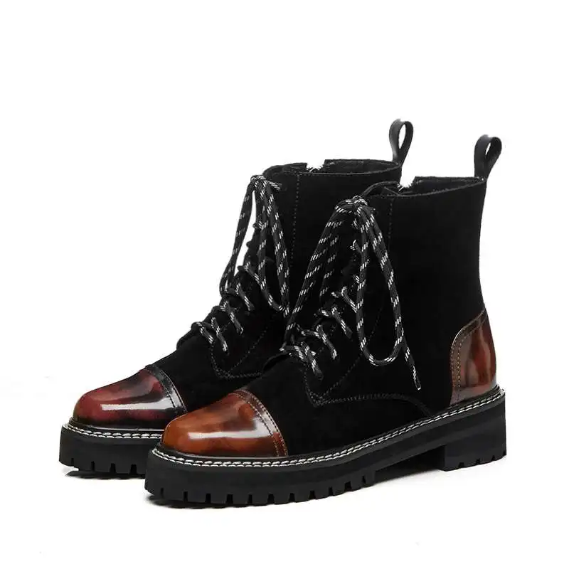 Krazing Pot 2018 genuine leather med heels round toe punk motorcycle boots women superstar party gradient color ankle boots L91