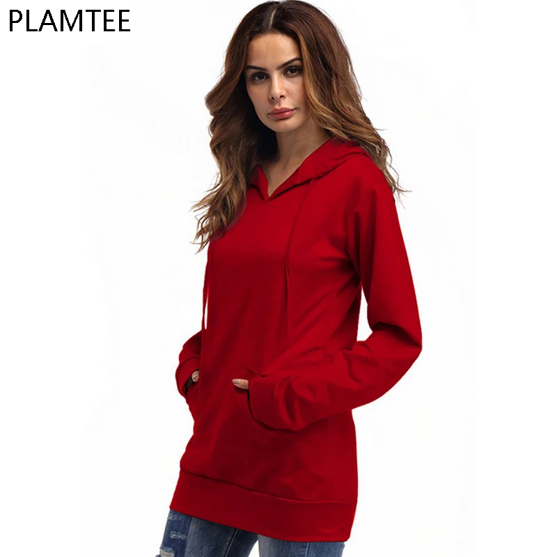PLAMTEE Casual Women Hoody Solid Color Hooded Sweatshirts