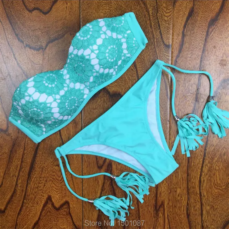

New Arrival Women Sexy Bikinis Set Swimwear Female Biquini Lace Tassels Swimsuit Beachwear Push Up Lady Bath Suit