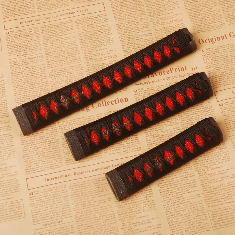 Exquisite Sword Accessories A Set of Tsuka Black Silk Ito &amp Red Rayskin Alloy Fuchi for Japanese Katana Wakizashi Tanto Handle | Дом и сад
