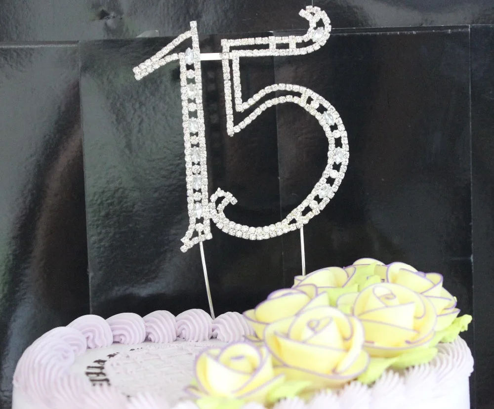 1 Pcs Silver Plated Number 15 Rhinestone Cake Topper 1 Pcs Silver Plated Number 15 Rhinestone Cake Topper