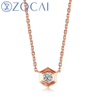 شراءZOCAI قلادة العسل سلسلة ريال 0.10 CT Diamond 18 كيلو ارتفع الذهب (Au750) قلادة JBD00396
