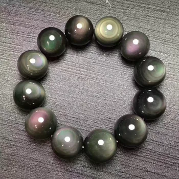 

18mm Natural Black Obsidian Gemstone Bracelet Round Big Beads Stretch Bracelets Man Lady AAAAA