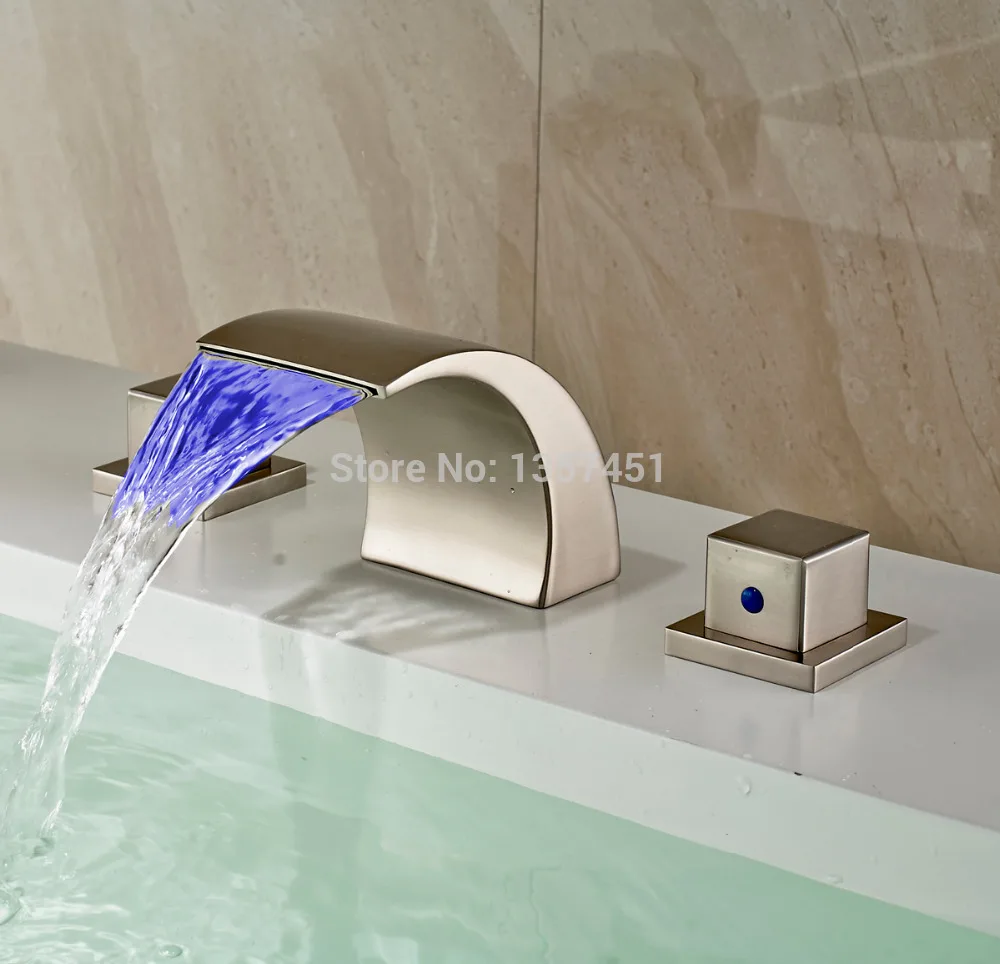 

LED Colors Widesprad 3 Holder Sink Mixer Tap Brushed Nickel Bath Basin Faucet