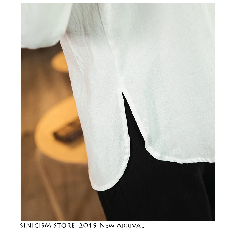 Sinicism Store мужские летние однотонные Винтажные льняные рубашки Мужская свободная Модная рубашка мужская белая рубашка с длинным рукавом рубашки размера плюс