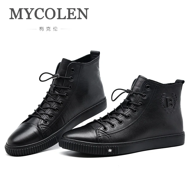 

MYCOLEN Luxury Fashion Genuine Leather Men Shoes Men High Top Martin Boots Black Motorcycle Boots Leisure Bota Masculina