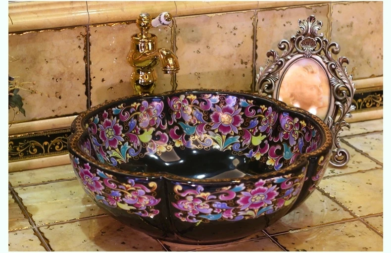 Europe Vintage Style Ceramic Art Basin Sinks Counter Top Wash Basin Bathroom Vessel Sinks vanities bathroom sinks bowls (2)