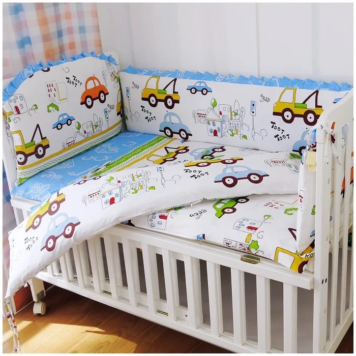 ФОТО Promotion! 6PCS Crib Baby Bedding Set 100% Cotton Cot Bed Around ,include:(bumper+sheet+pillow cover)