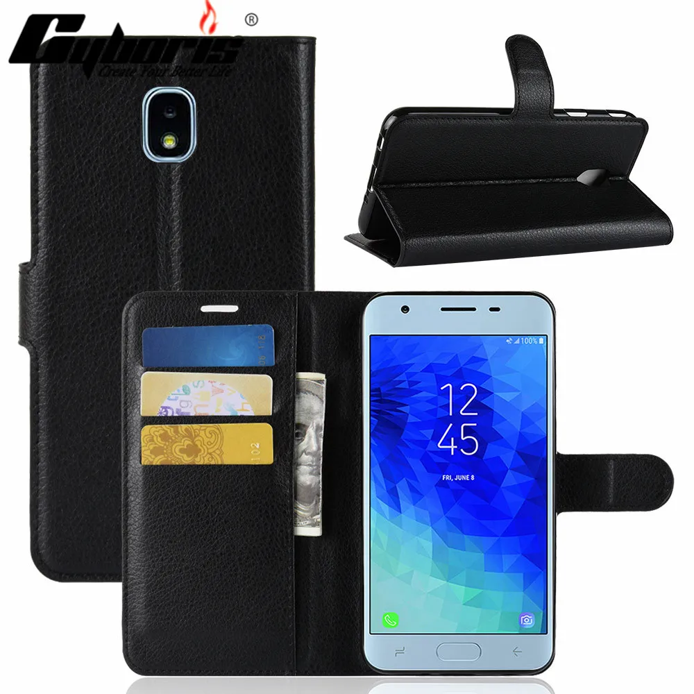 

CYBORIS Luxury Phone Funda Case For Samsung J3 2018 Coque Flip Cover Bags For Samsung J3 2018 cover with Stand Card Holder