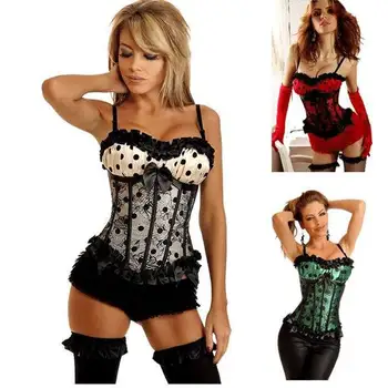 

Green Black-Dotted Corset Fashion Style Vest Corset Sexy Dotted Slim Corset for Women