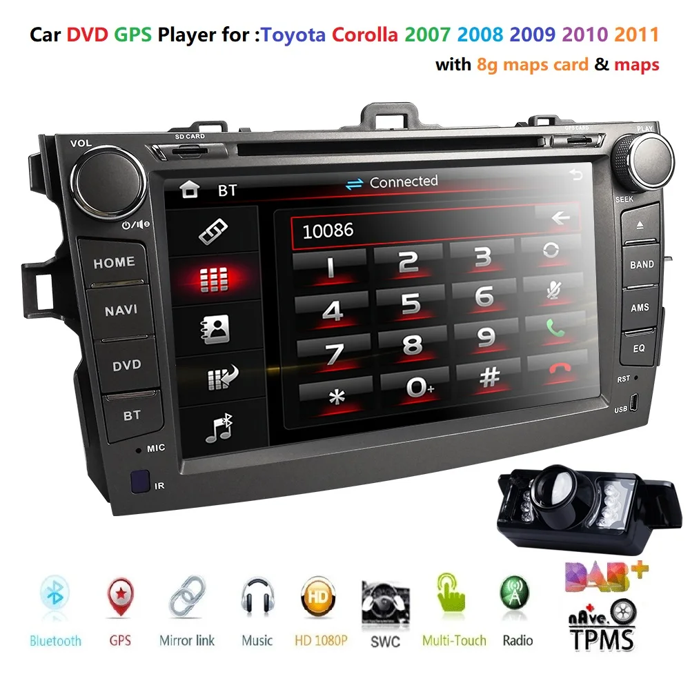 buy 8 Inch Touchscreen Car DVD Player GPS Navigation Stereo for Toyota Corolla 2007 2008 2009 2010 2011 In Dash AV Receiver w dab+