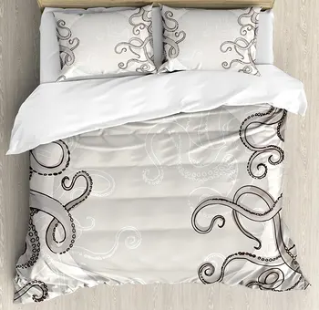 

Kraken Duvet Cover Set Fish Octopus Tentacles with a Circular Shape Surreal Universe Treasure Beast Graphic 4 Piece Bedding Set
