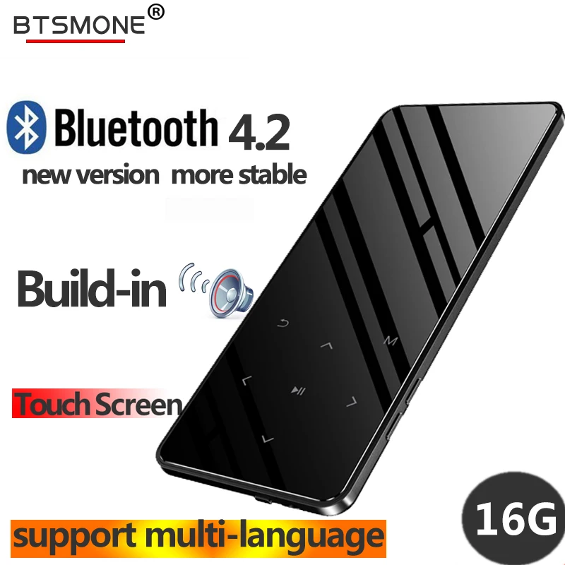 Hot Sale Bluetooth 4.2 touch screen MP3 player Built-in 16G HIFI Lossess Portable Slim MP3 player with Fm/Radio and loud Speaker