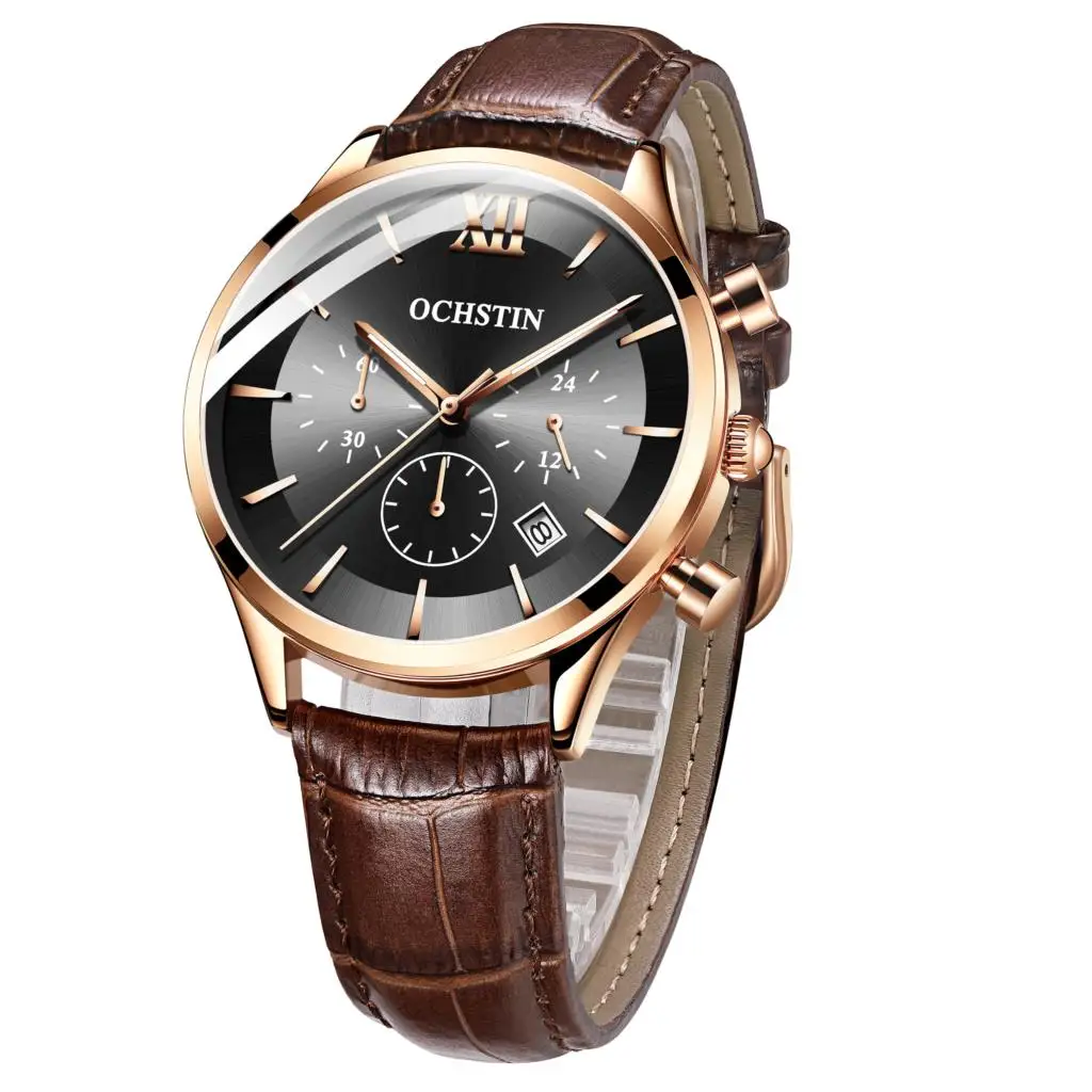 

New OCHSTIN Luxury top Brand Fashion Casual Men Watch Waterproof Sports Leather Clock Quartz Watch Chronograph Relogio Masculino