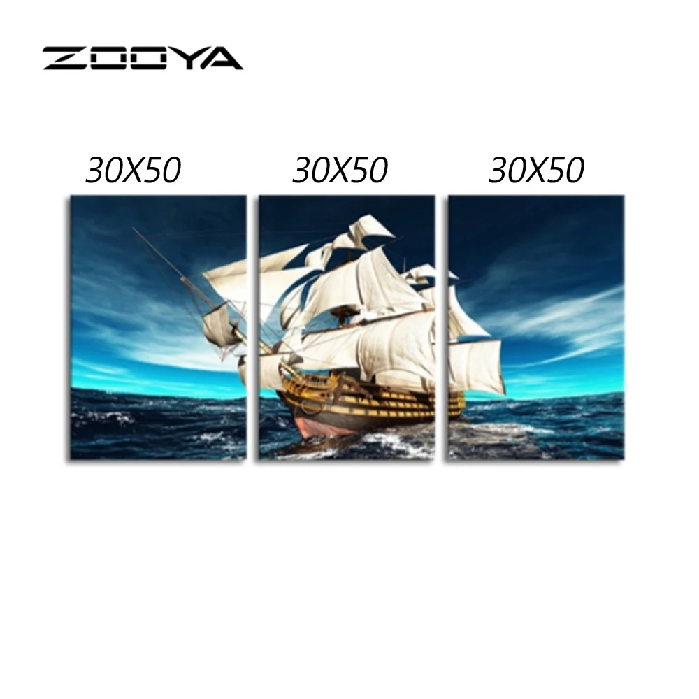 

ZOOYA Diamond Embroidery Mosaic Painting Triptych Paintings Diamond Painting The Sailboat Is Driving At Sea Cross Stitch RF062