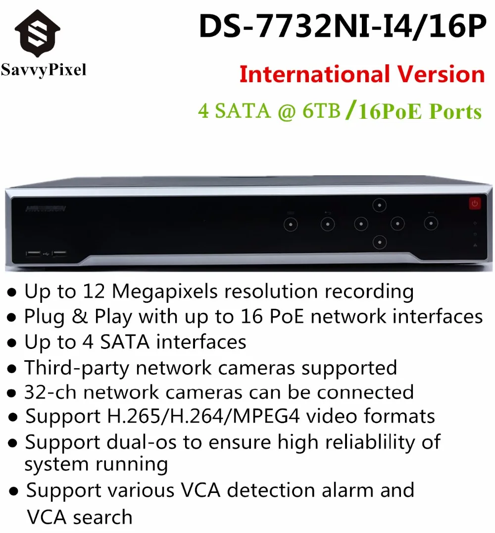 Original HiK English Version NVR DS 7732NI I4 16P 32CH with 4 SATA 16 PoE Ports