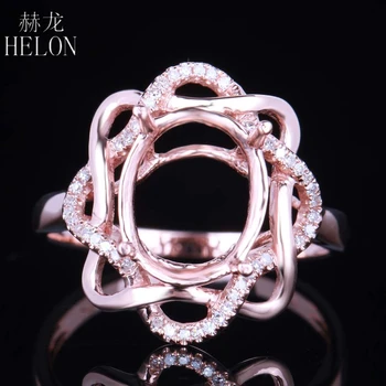 

HELON 100% Natural Diamonds Solid 14k Rose Gold (AU585) Engagement Wedding Semi Mount Ring Setting 10x8mm Oval Cut