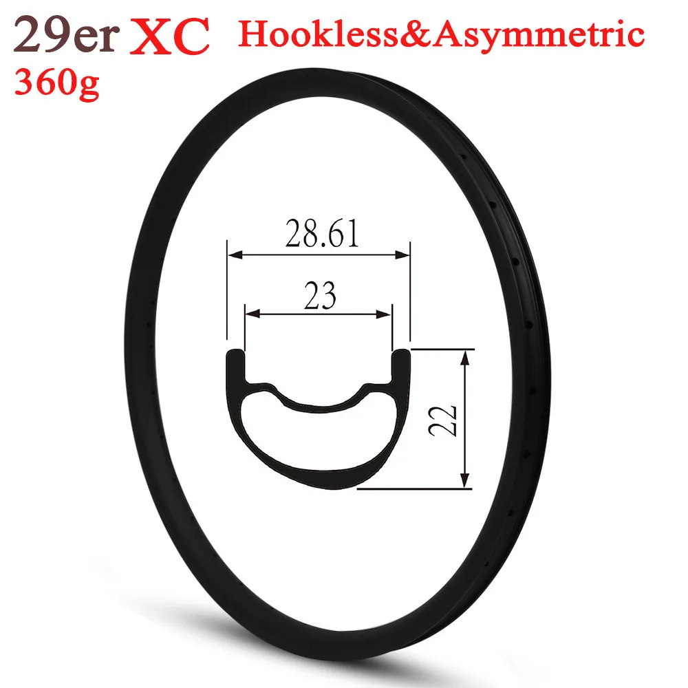 

Super Light 350g 29er Mountain Bike Carbon Rim Tubeless Ready For XC Cross Country Wheels Asymmetric Style 28.6mm Width