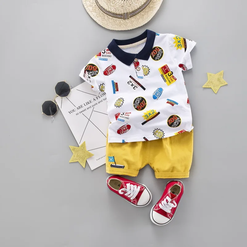 GEMTOT/Детский комплект г., новая летняя футболка в европейском и американском стиле с лацканами и цифровым принтом, шорты Комплект из двух предметов