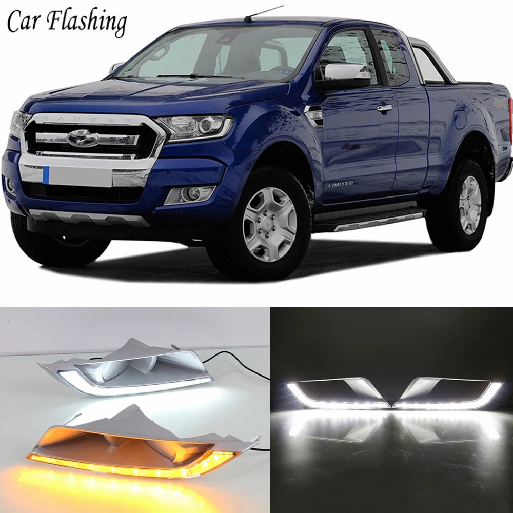 Автомобильная проблесковая 2 шт. для Ford Ranger светодиодный DRL Дневной светильник светодиодные противотуманные лампы с желтым Включите свет лампы