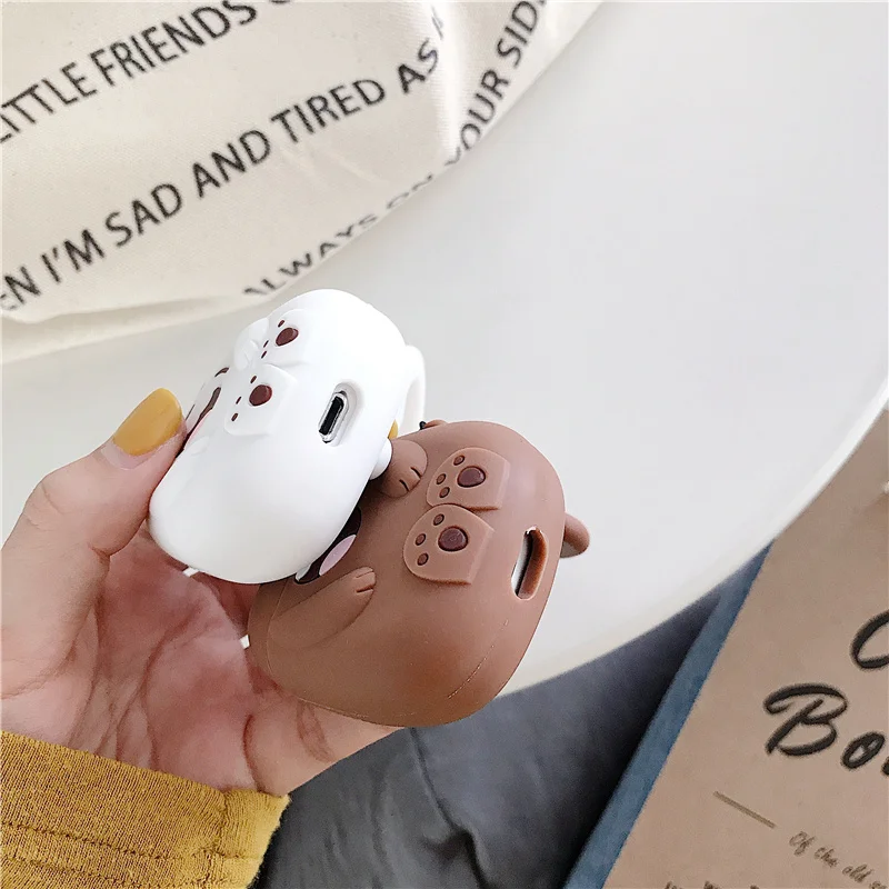 Cartoon funny bears headset pouch for airpods case wireless bluetooth headphone earphone charging box bare silicone airpod skin