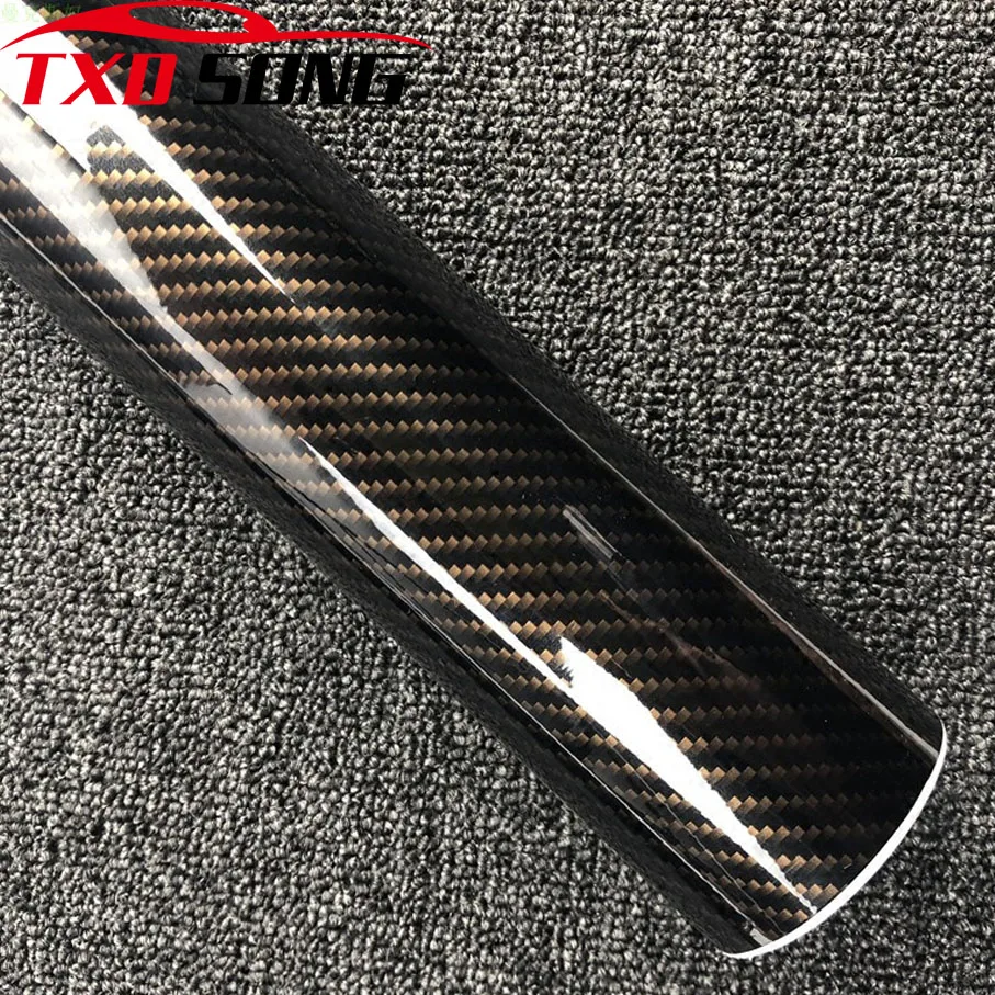 

Car Styling Glossy Black gold 2d Carbon Fiber Vinyl film Car Wrap With Air Free Bubble DIY Car Tuning Part Sticker