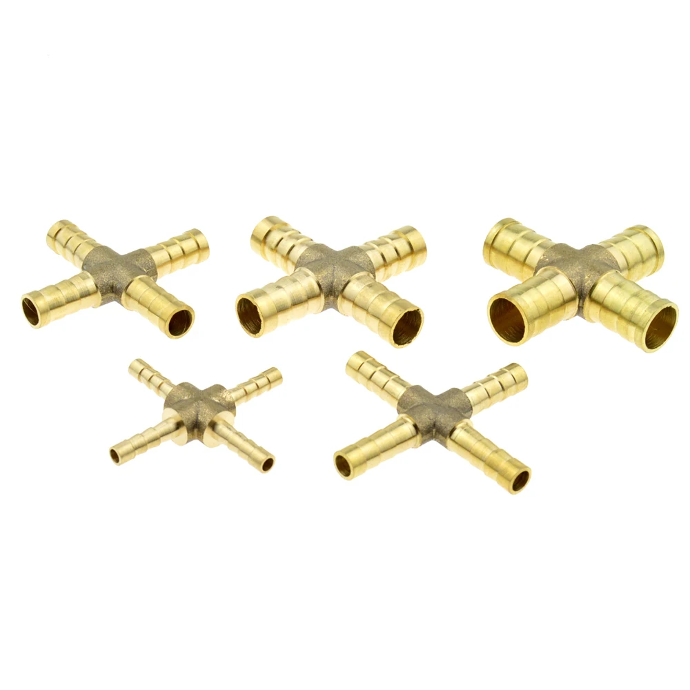 Cross Shaped Brass Pipe Fitting 4 Way 4mm 6mm 8mm 10mm 12mm Hose Barb