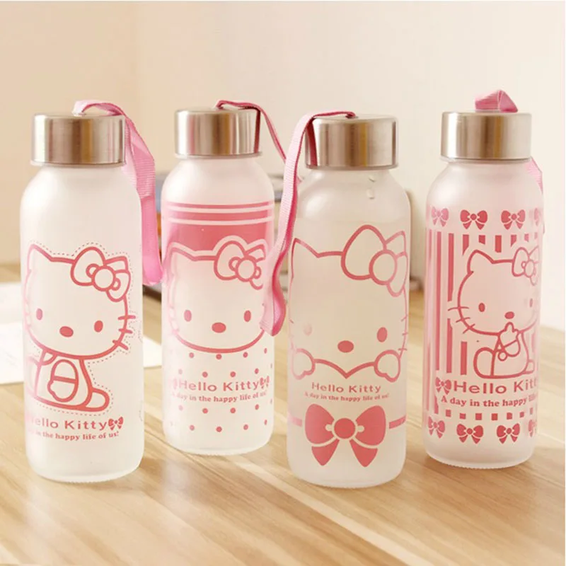 

300ML Cartoon Hello Kitty Glass Water Bottle Outdoor Bike Sport Frosted Drink Bottles Leak-Proof Fruit Juice Drinkware Bottle